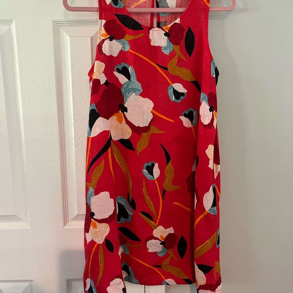Beautiful summer linen red print dress.